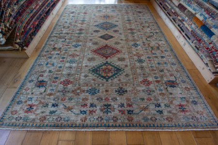 Hand-Knotted Kazak Rug From Afghanistan