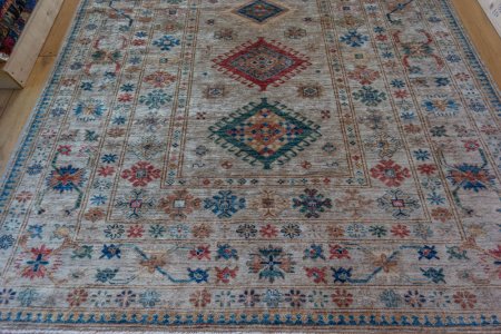 Hand-Knotted Kazak Rug From Afghanistan