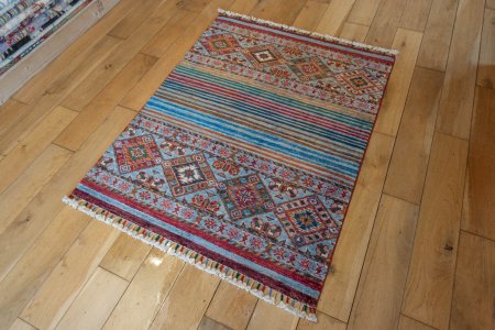 Hand-Knotted Khorjin Rug From Afghanistan