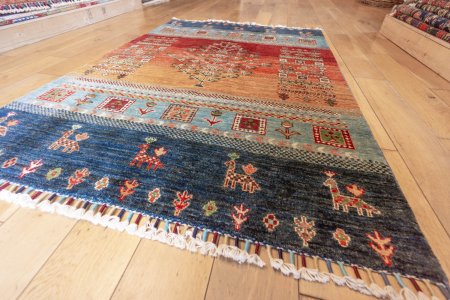 Hand-Knotted Khorjin Rug From Afghanistan