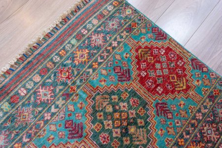 Hand-Knotted Khorjin Rug From Afghanistan