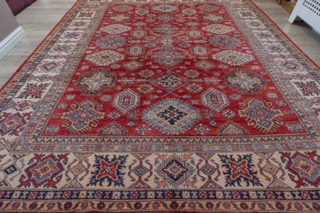 Hand-Knotted Kazak Rug From Afghanistan