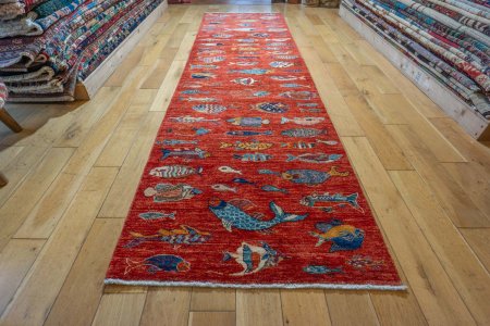 Hand-Knotted Khorjin Runner From Afghanistan