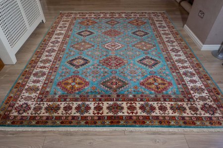 Hand-Knotted Kazak Rug From Afghanistan