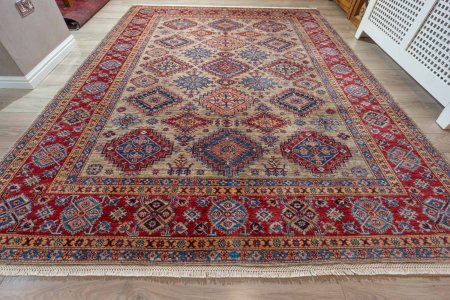 Hand-Knotted Kazak Rug From Afghanistan