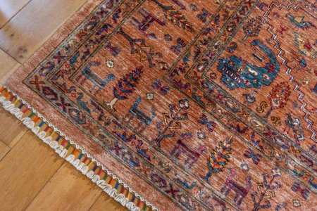 Hand-Knotted Khorjin Rug From Afghanistan