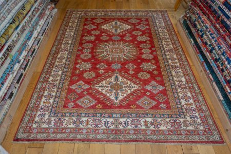 Hand-Knotted Kazak Rug From Afghanistan