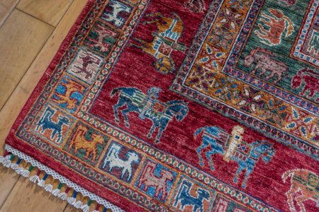 Hand-Knotted Khorjin Rug From Afghanistan