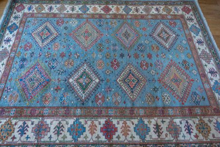 Hand-Knotted Kazak Rug From Afghanistan