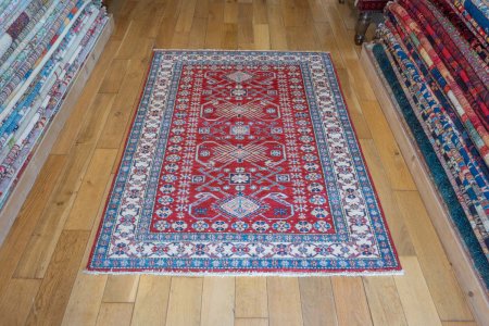Hand-Knotted Kazak Rug From Afghanistan