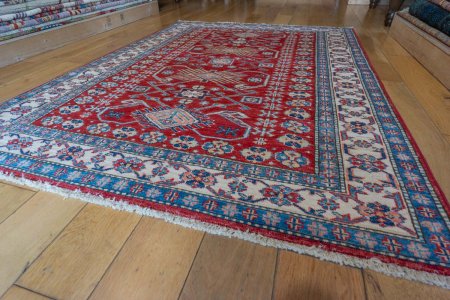Hand-Knotted Kazak Rug From Afghanistan