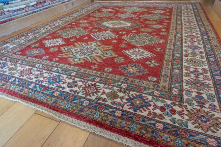 Hand-Knotted Kazak Rug From Afghanistan