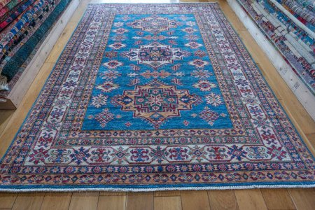 Hand-Knotted Kazak Rug From Afghanistan