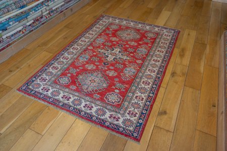 Hand-Knotted Kazak Rug From Afghanistan