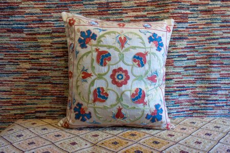 Hand-Made Sozani Silk Embroidered Cushion From Turkey