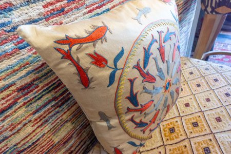 Hand-Made Sozani Silk Embroidered Cushion From Turkey