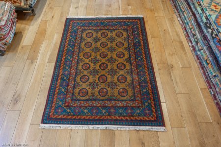 Hand-Knotted Aqcha Rug From Afghanistan