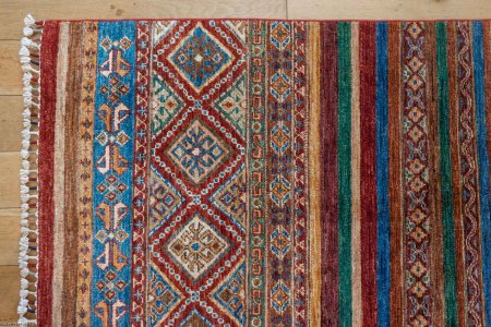 Hand-Knotted Khorjin Rug From Afghanistan