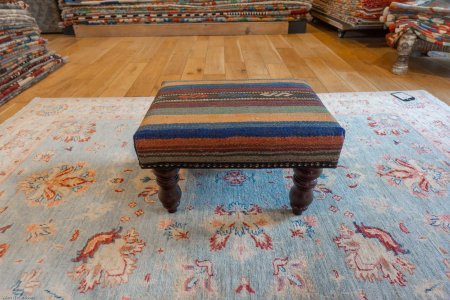 Hand-Made Anatolian Kilim Footstool From Turkey