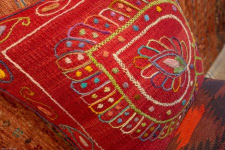 Hand-Made Sozani Embroidered Cushion From Turkey
