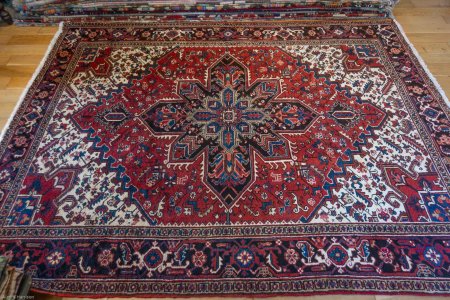 Hand-Knotted Heriz Rug From Iran (Persian)
