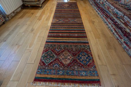 Hand-Knotted Khorjin Runner From Afghanistan
