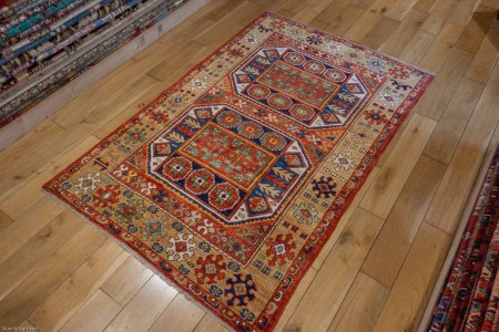 Hand-Knotted Kazak Rug From Afghanistan