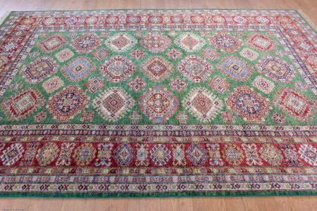 Hand-Knotted Fine Kazak Rug From Afghanistan