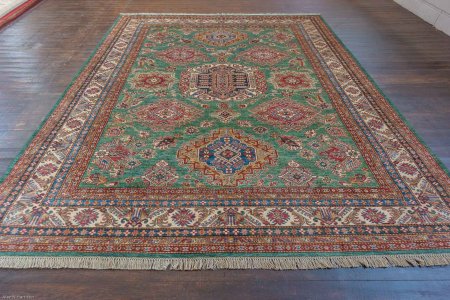 Hand-Knotted Fine Kazak Rug From Afghanistan
