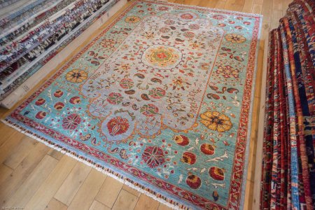 Hand-Knotted Afghan Sozani Rug From Afghanistan