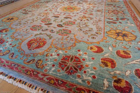 Hand-Knotted Afghan Sozani Rug From Afghanistan