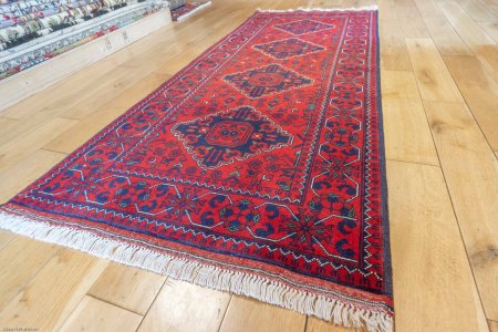 Hand-Knotted Kundoz Runner From Afghanistan