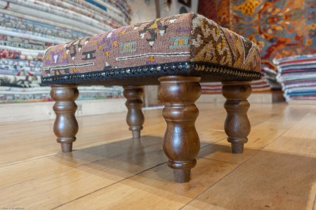 Hand-Made Anatolian Kilim Footstool From Turkey