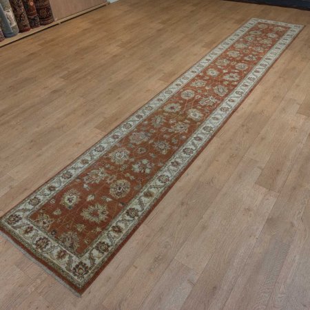 Hand-Knotted Agra Ziegler Runner From India