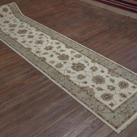 Hand-Knotted Agra Ziegler Runner From India