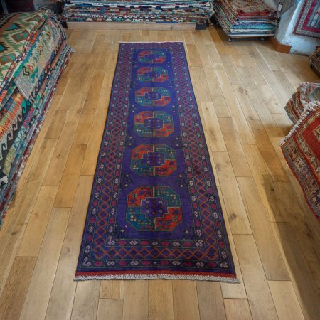 Hand-Knotted Aqcha Runner From Afghanistan