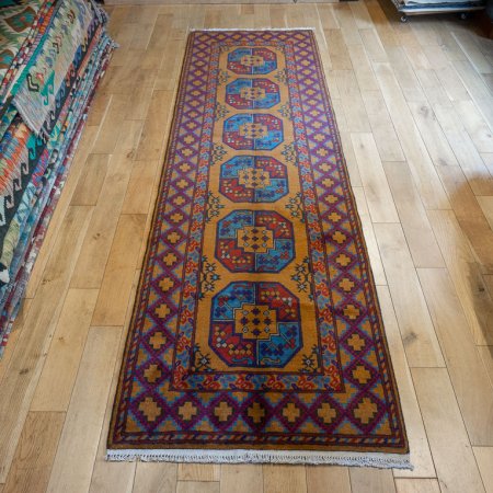 Hand-Knotted Aqcha Runner From Afghanistan