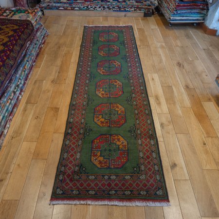 Hand-Knotted Aqcha Runner From Afghanistan