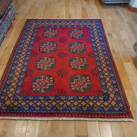 Hand-Knotted Aqcha Rug From Afghanistan