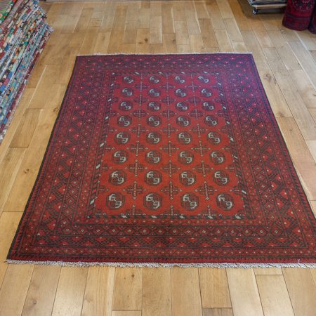 Hand-Knotted Aqcha Rug From Afghanistan