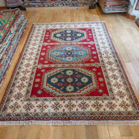 Hand-Knotted Indo Kazak Rug From India