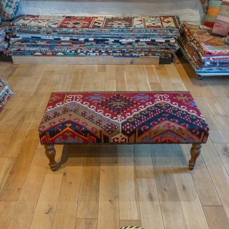 Hand-Made Anatolian Kilim Footstool From Turkey