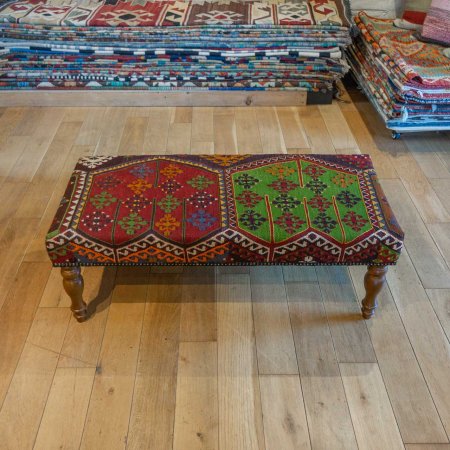 Hand-Made Anatolian Kilim Footstool From Turkey