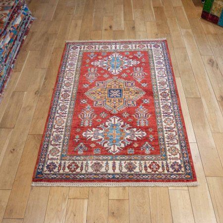 Hand-Knotted Kazak Rug From Afghanistan