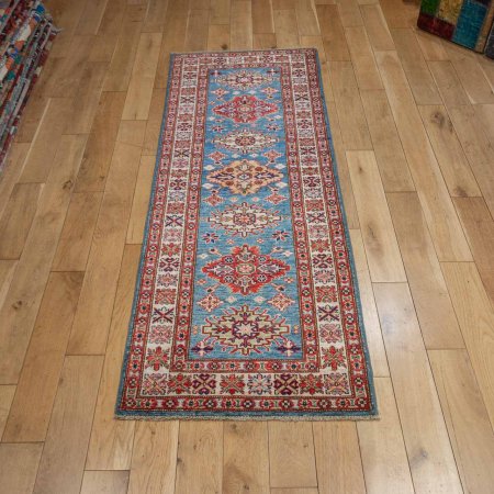 Hand-Knotted Kazak Runner From Afghanistan