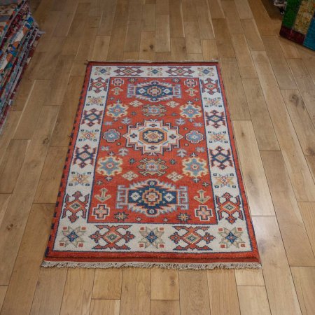 Hand-Knotted Indo Kazak Rug From India