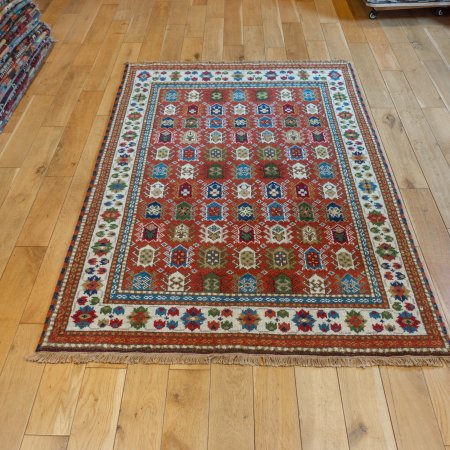 Hand-Knotted Indo Kazak Rug From India