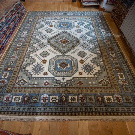 Hand-Knotted Indo Kazak Rug From India