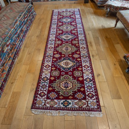 Hand-Knotted Indo Kazak Runner From India