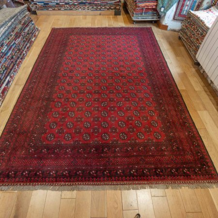 Hand-Knotted Aqcha Rug From Afghanistan